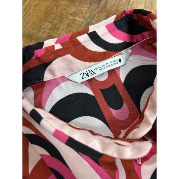 Zara Colorful Funky Fringe Retro Asymmetrical Sleeve Pink Blouse Women’s M - Picture 5 of 6